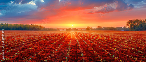 The Golden Glow of Agriculture, Sunset Over the Cultivated Fields photo