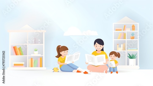 literacy, reading session with young children, illustration style
