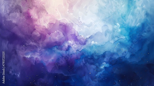A painting of a starry sky with a blue and purple background. The painting is full of swirls and brush strokes, giving it a dreamy and ethereal feel photo