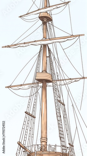 Closeup of the intricate rigging and sails of a historical frigate, detailed craftsmanship, maritime heritage