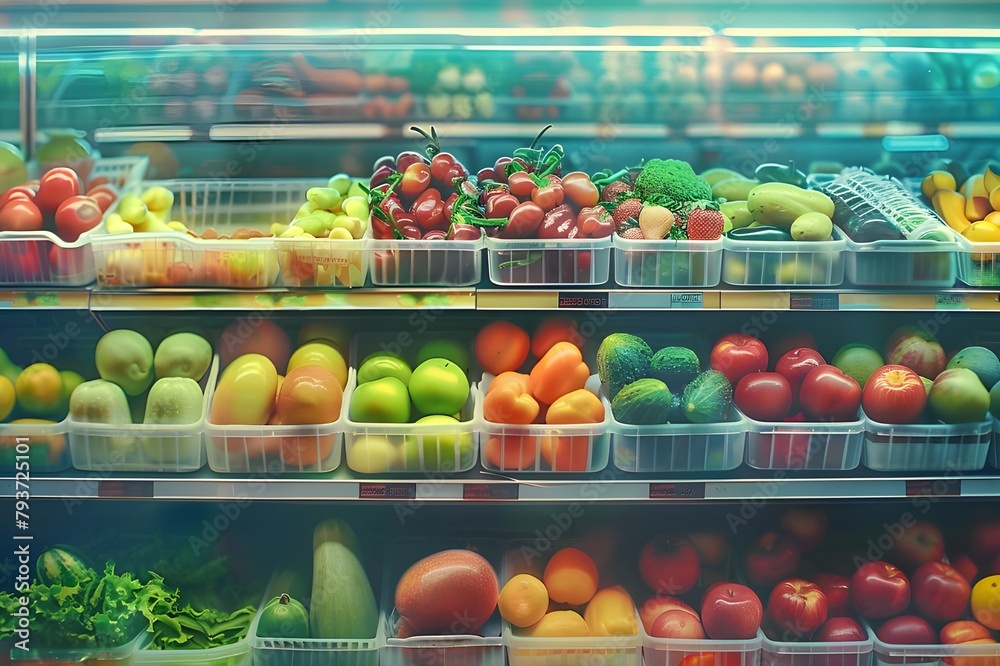 fruits and vegetables in a supermarket