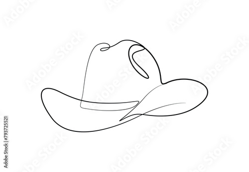 Continuous one line drawing of cowboy hat. Isolated on white background vector illustration photo