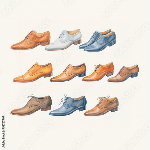 A variety of leather shoes arranged in a retail store, from casual to formal styles, showcasing the versatility and appeal of leather footwear