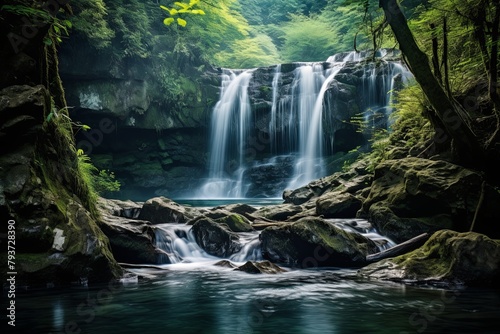 Tranquil Waterfall Oasis - Serene Cascading Waterfall Photo Backgrounds