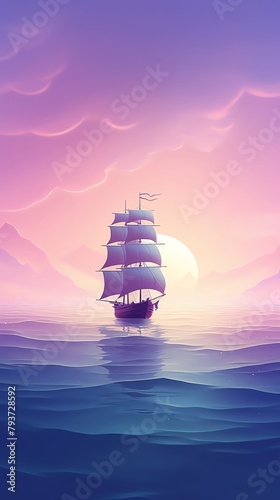 Majestic naval frigate sailing in the open ocean, dramatic sky, focus on the powerful silhouette and waves