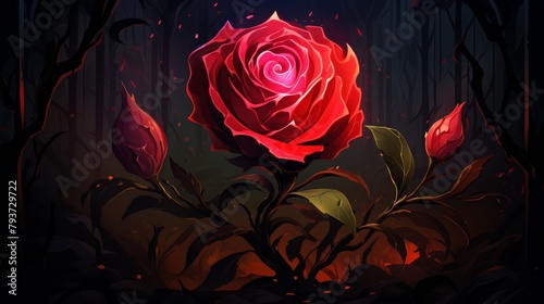 Enchanted Rose Glowing in Dark Forest