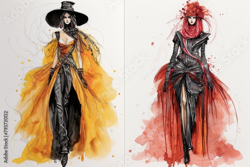 Artistic Couture Expressions: Haute Couture Fashion Sketches Showcase