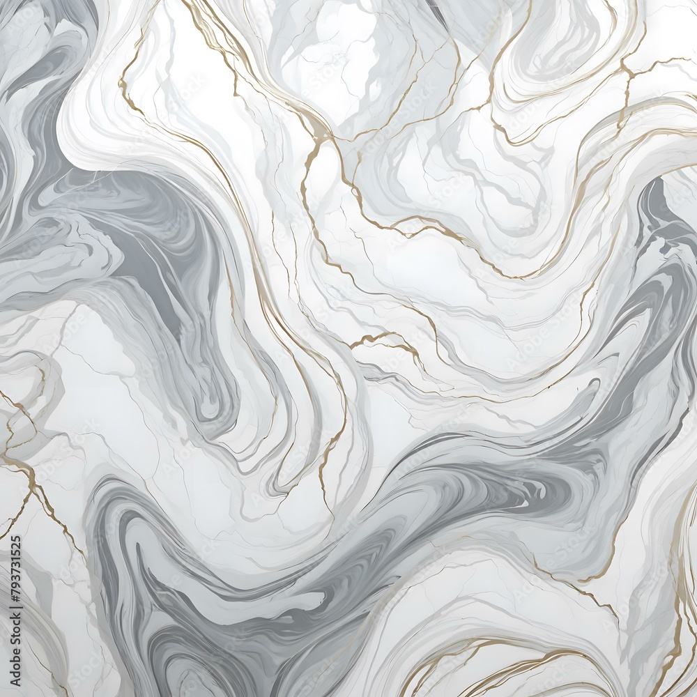 Abstract marble wallpaper in swirling patterns of white and gray, resembling elegant Carrara marble