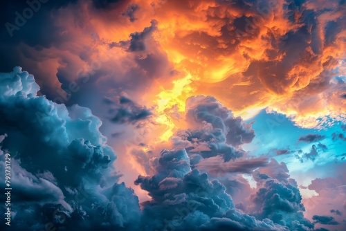 Vibrant sunset with billowing clouds