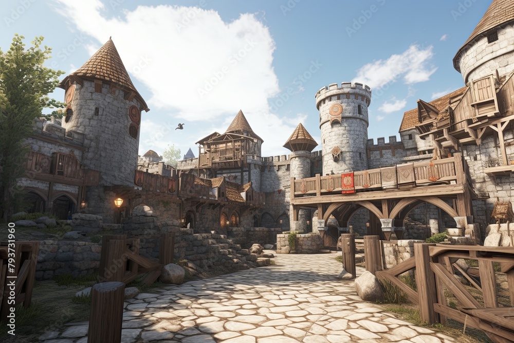 Fototapeta premium VR Medieval Castle Experiences: Explore Virtual Marketplaces