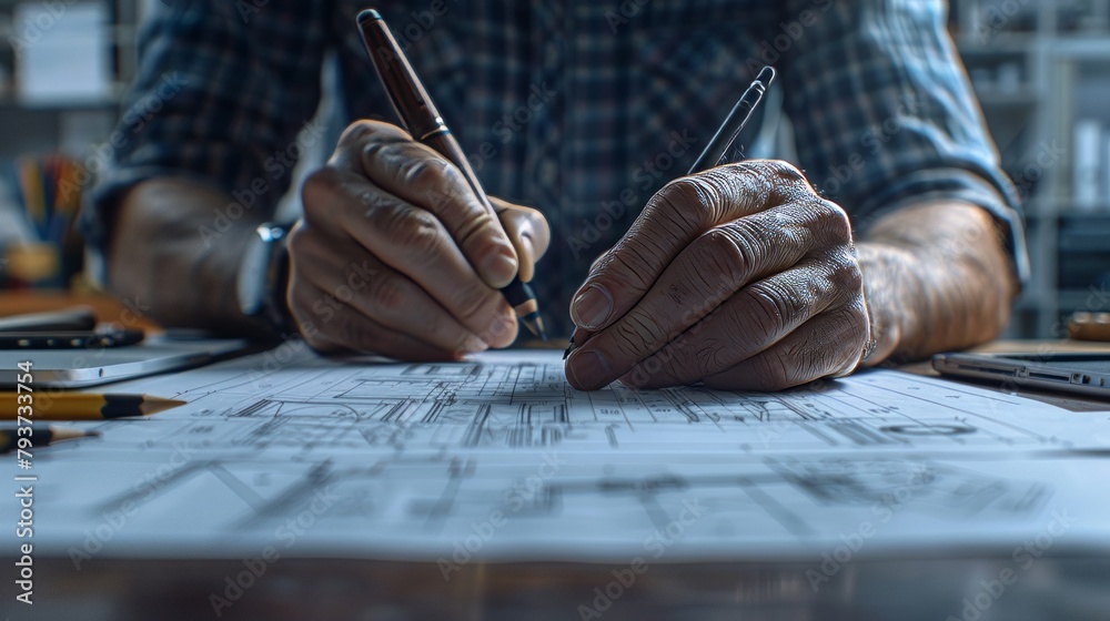 Drafting in progress with careful measurements, translating concepts into concrete plans Drafting in progress with careful measurements, translating concepts into concrete plans