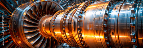 Industrial Power and Technology, Detailed View of a Turbine Engine in a Factory