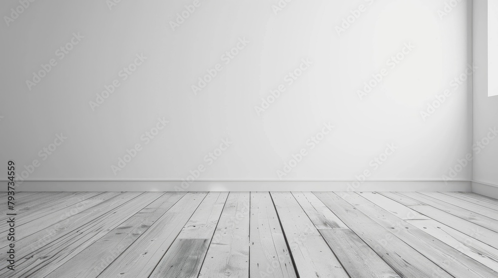 Empty Room and Wall White wall with wooden floor