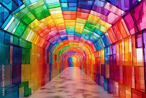 Kaleidoscopic Tunnel Displays: Polychromatic Rainbow Art Installations