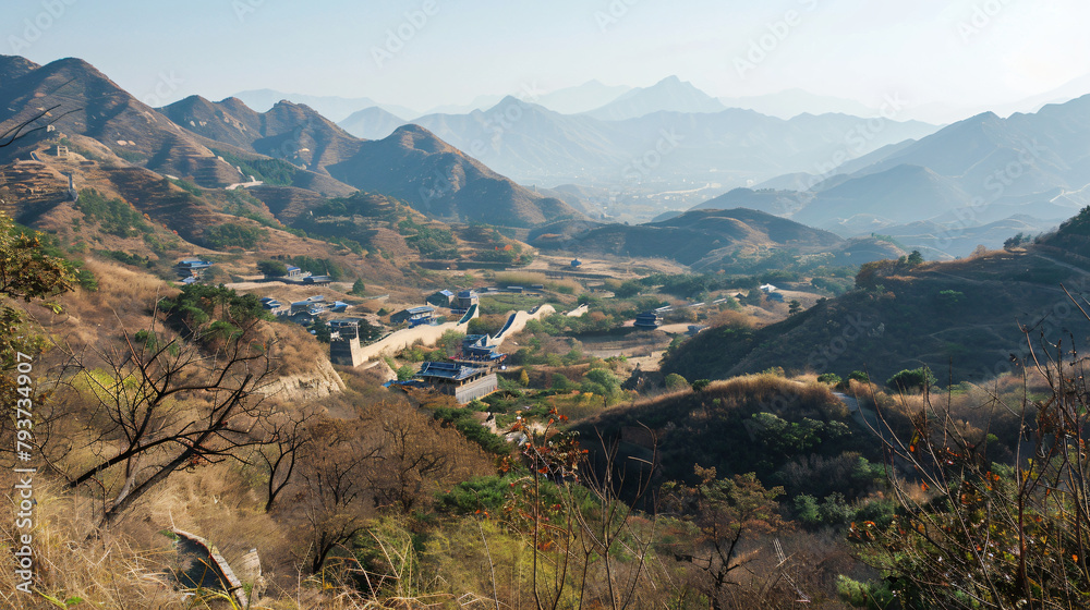 View from the mountain to the great wall