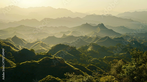 View from the mountain to the great wall