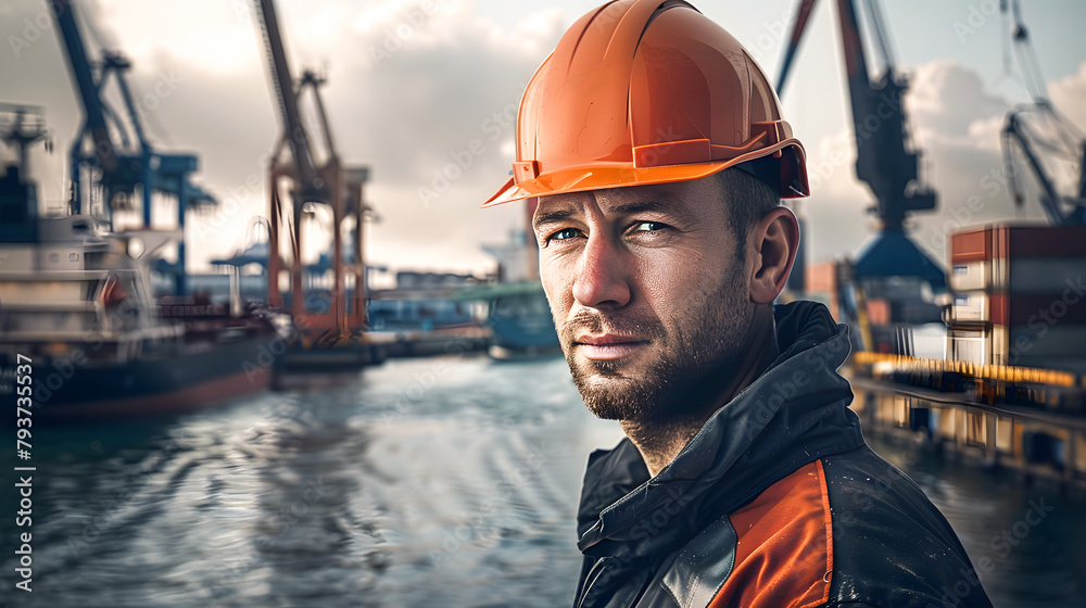Engineer Overlooking Harbor at Dusk. Generative AI Engineer Overlooking Harbor at Dusk. Generative AI