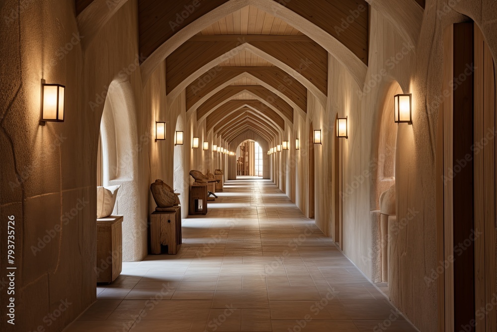 Contemplative Corridor Bliss: Serene Monastery Interior Designs