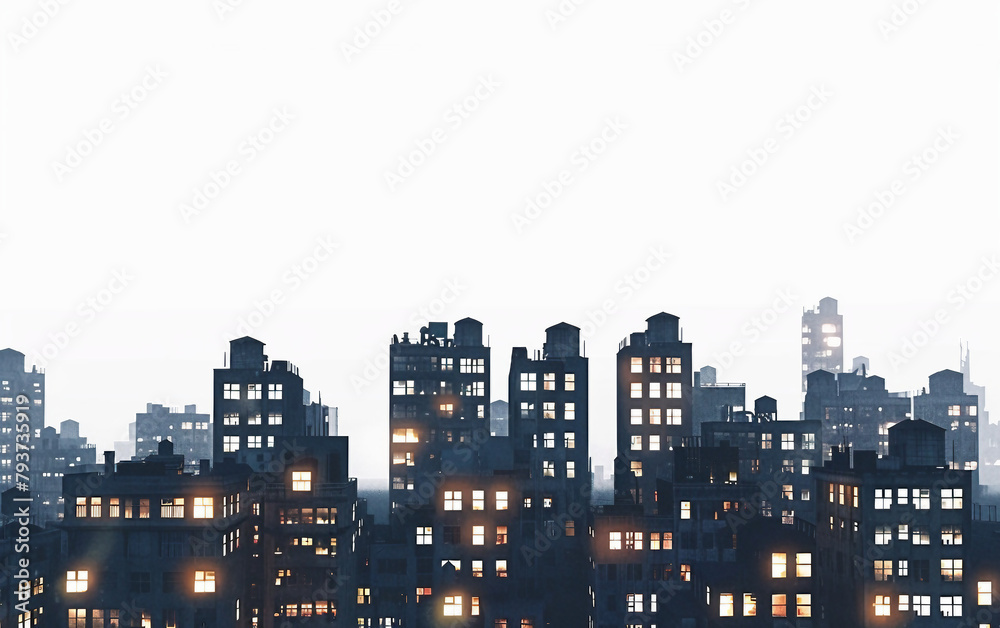 Glowing Windows as Dusk Settles Over the Urban Landscape isolated on transparent background PNG.