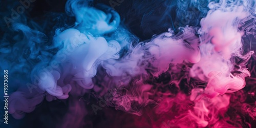 Black background, pink and blue smoke on the right side of screen