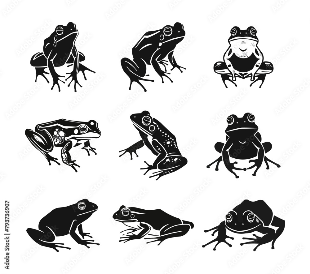 Frogs black and white vector, silhouette shapes illustration Frogs black and white vector, silhouette shapes illustration
