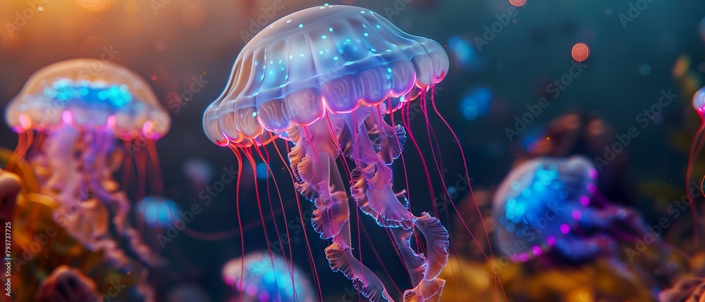 Bioluminescent Jellyfish underwater world Bioluminescent Jellyfish underwater world