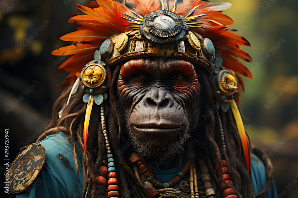 chimpanzee in tribal style