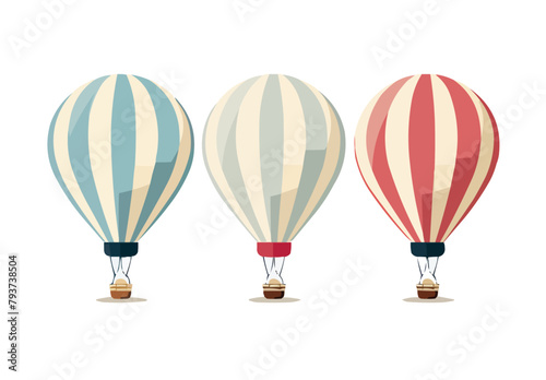 Hot air balloon | Minimalist and Simple set of 3 Line White background - Vector illustration