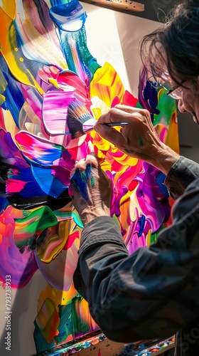 Colorful abstract painting Artist at work