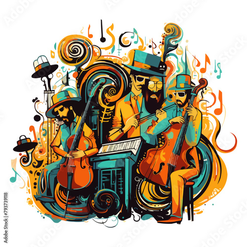 jazz music party musicians band doodles vector sketh illustration photo