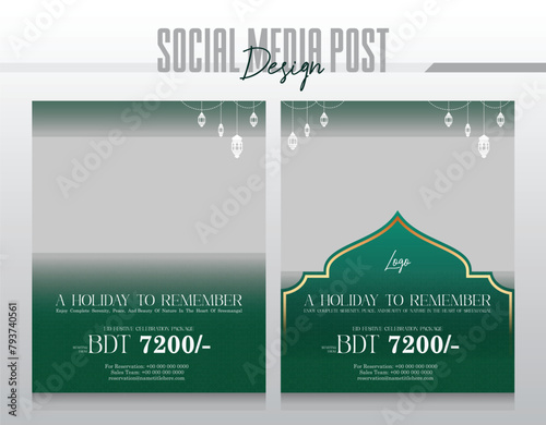 Eid festive hotel and resort social media post or web banner promo template