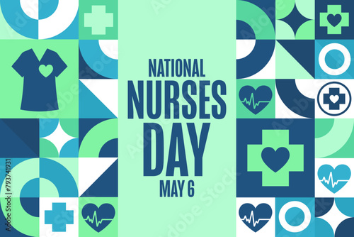 National Nurses Day. May 6. Holiday concept. Template for background, banner, card, poster with text inscription. Vector EPS10 illustration.