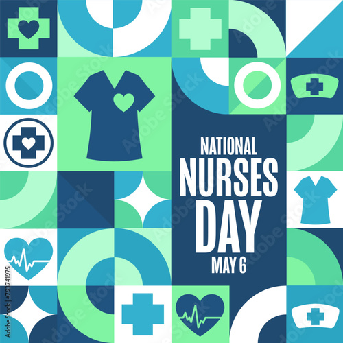 National Nurses Day. May 6. Holiday concept. Template for background, banner, card, poster with text inscription. Vector EPS10 illustration.
