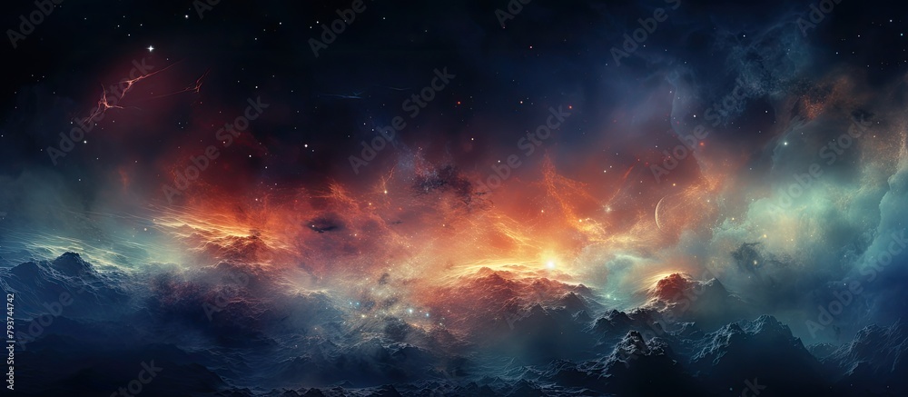 Starry sky with colorful clouds and numerous stars twinkling in the atmosphere
