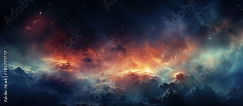 Starry sky with colorful clouds and numerous stars twinkling in the atmosphere