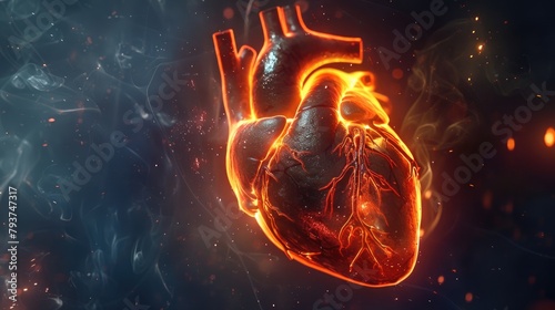 burning heart on a dark background