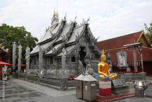Wat Sri Suphan: Buddhist silver temple in Chiang Mai, Thailand. Religious traditional national Thai architecture. Beautiful landmark, architectural monument, sight, sightseeing
