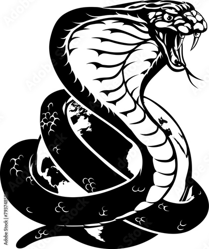 A cobra snake wrapped around a world earth globe concept