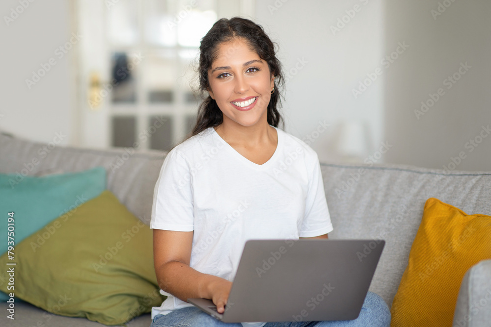 Freelancer Woman Enjoying Work from Cozy Home Space Freelancer Woman Enjoying Work from Cozy Home Space