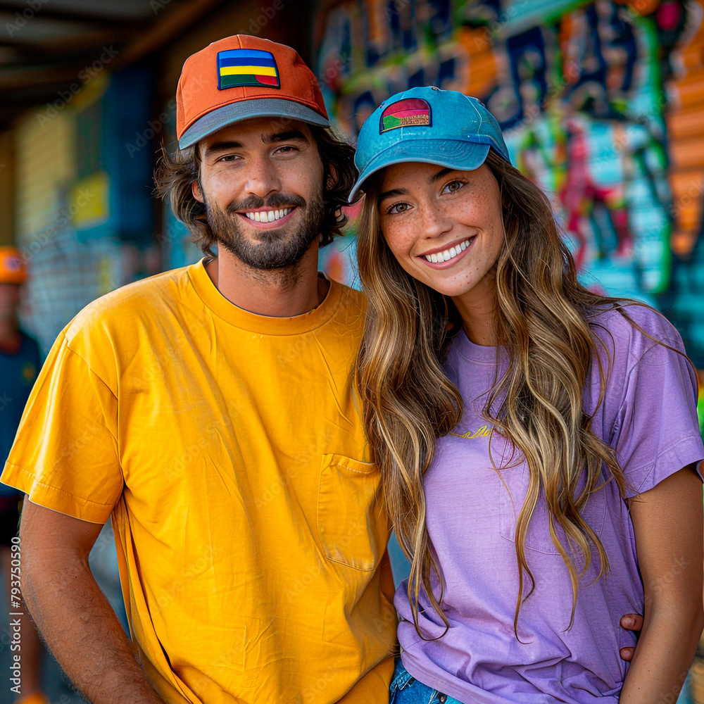 Young Couple Enjoying Summer: Happy Smiles Young Couple Enjoying Summer: Happy Smiles