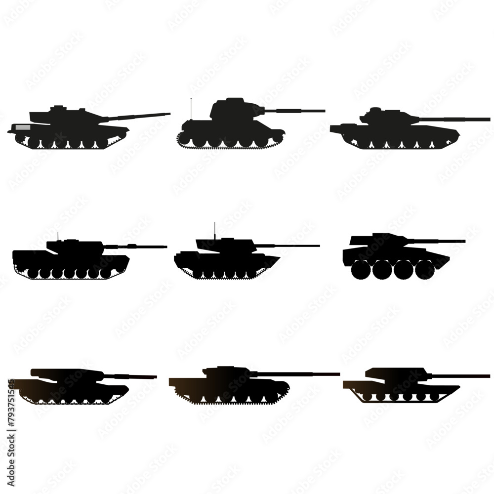Tank icon vector set. Armored vehicles illustration sign coolection. War symbol. Weapon logo.