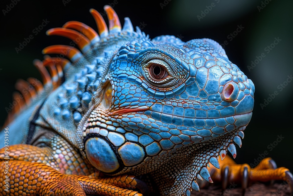 Obraz premium Blue Iguana: Basking in sunlight with vivid blue scales, symbolizing exotic beauty