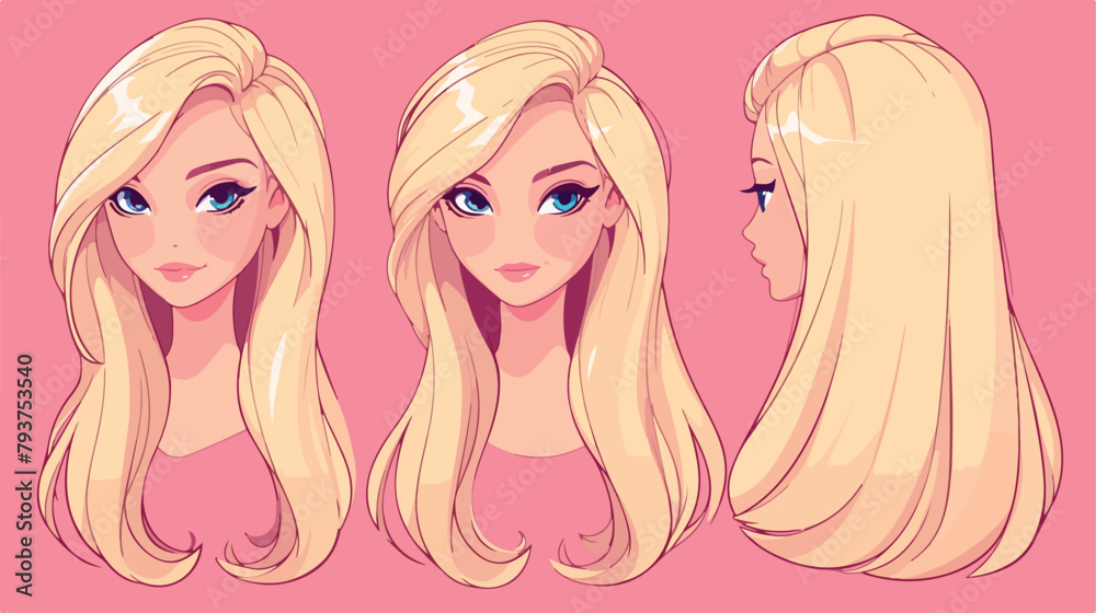 Woman head with blonde straight hair. Female face w