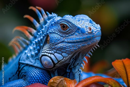 Blue Iguana  Basking in sunlight with vivid blue scales  symbolizing exotic beauty