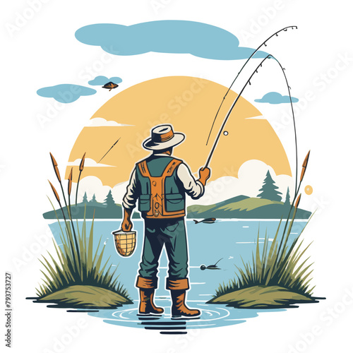 A Fishermen Catching Fish Fishing