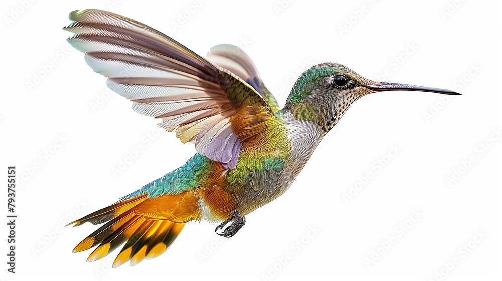 Closeup of realistic hummingbird flying isolated Closeup of realistic hummingbird flying isolated