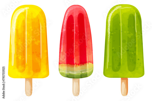 Watercolor popsicles. Vector summer ice cream illustration