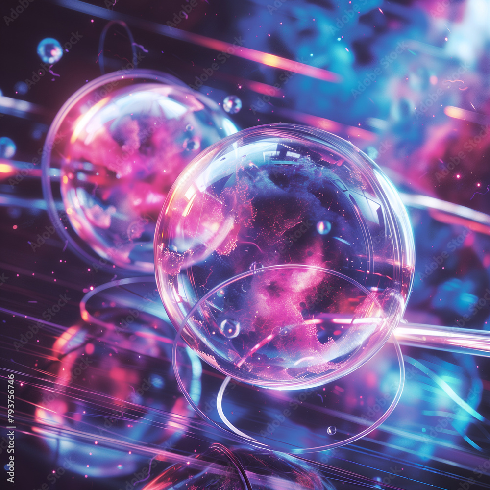 Artwork of Two Vibrant Holographic Atoms Splitting Spectacularly Artwork of Two Vibrant Holographic Atoms Splitting Spectacularly