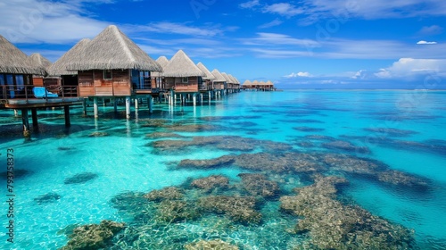 Water bungalows resort at islands, luxury spa resort on a coral reef © acnaleksy