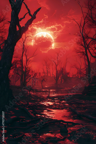 Malevolent Spirit Haunts Desolate,Blood-Red Landscape in Style